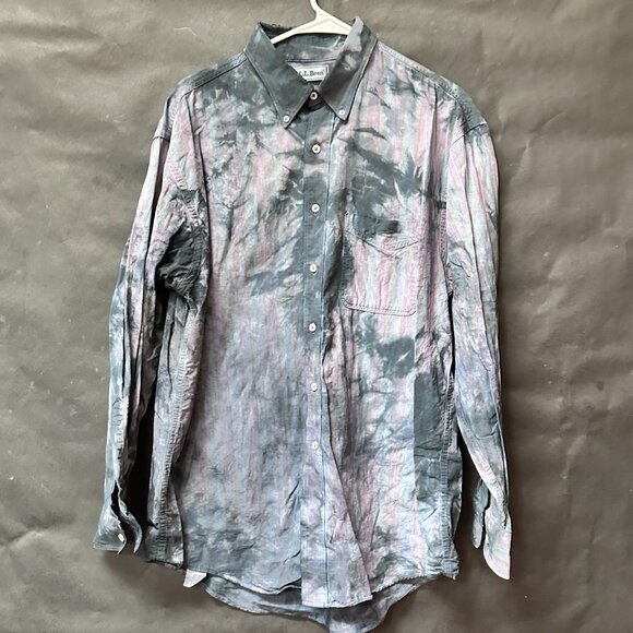 L.L. Bean Shirt Tie Dye Size Large Cotton Grunge Distressed Long Sleeve Button - Picture 2 of 11